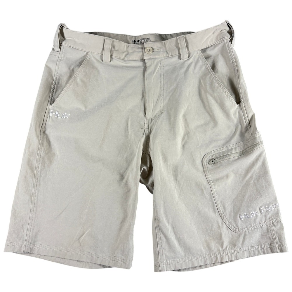 Huk Performance Fishing Shorts Mens Large Tan Relaxed Lightweight Workwear